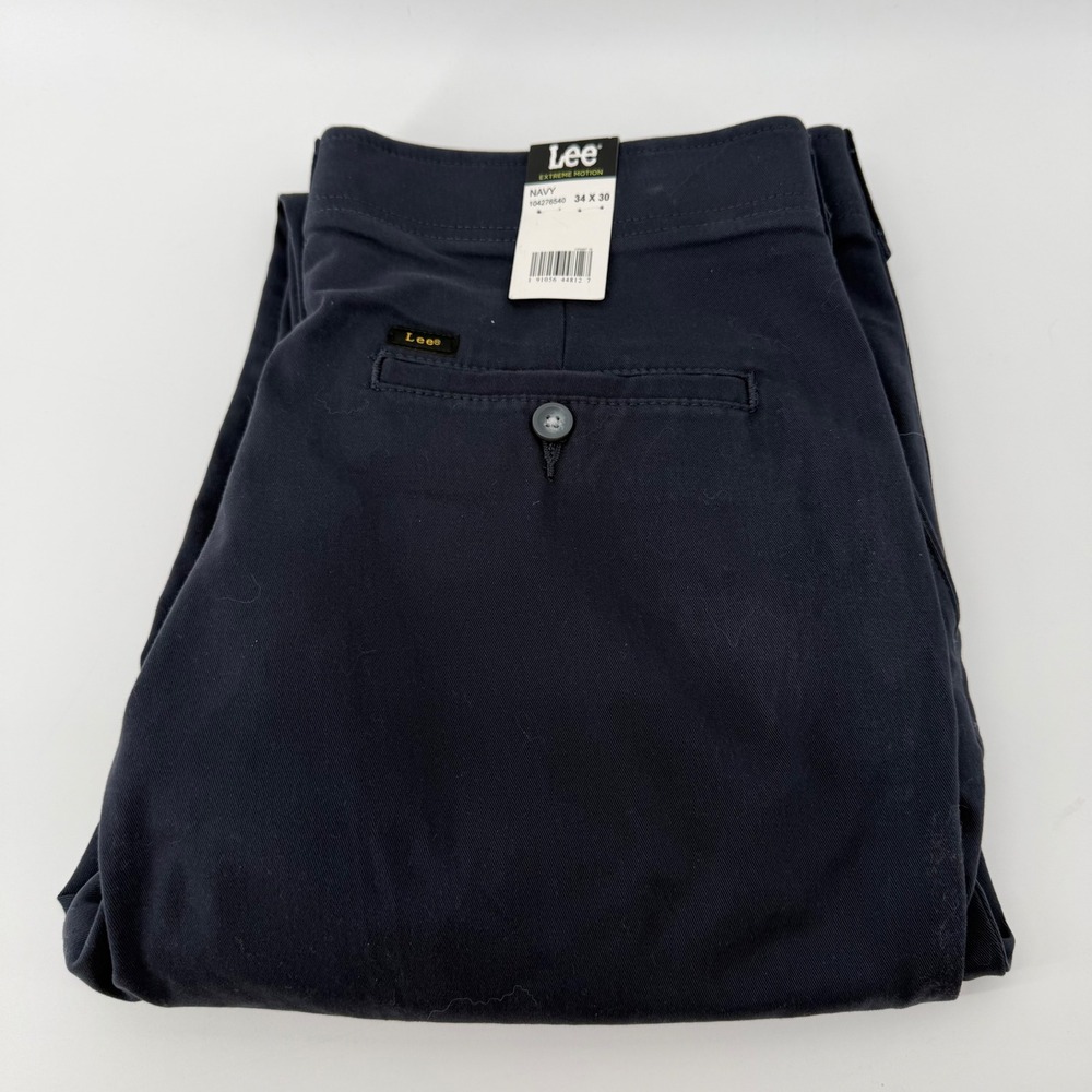 Lee Pants Mens 34x30 Navy Extreme Motion Taper Chino Stretch Trousers New